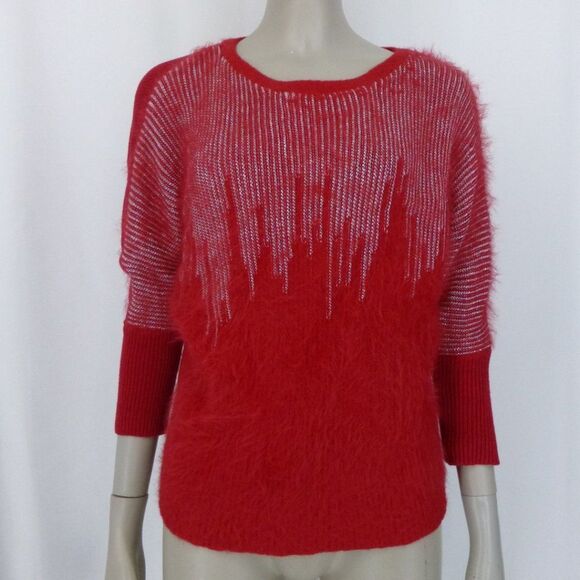 Jennifer Lopez Red and Metalic Silver Fuzzy Sweater - Picture 2 of 10
